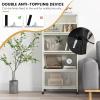 image5Tier Kitchen Storage Cabinet Mobile Microwave Stand with Metal Frame 4 Lockable Casters ampamp Flipup PC Doors Freestanding Bakers Rack for Kitchen Dining Room Living Room WhiteWhite
