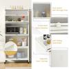 image5Tier Kitchen Storage Cabinet Mobile Microwave Stand with Metal Frame 4 Lockable Casters ampamp Flipup PC Doors Freestanding Bakers Rack for Kitchen Dining Room Living Room WhiteWhite