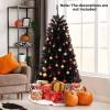 image7FT PreLit Black Christmas Tree Artificial Xmas Tree wSpooky Sounds Folding Metal Stand Hinged Halloween Tree w 380 Orange ampamp Purple LED Lights 6 Lighting Modes 1040 Branch Tips6ft