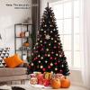 image7FT PreLit Black Christmas Tree Artificial Xmas Tree wSpooky Sounds Folding Metal Stand Hinged Halloween Tree w 380 Orange ampamp Purple LED Lights 6 Lighting Modes 1040 Branch Tips8ft