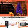 image7FT PreLit Black Christmas Tree Artificial Xmas Tree wSpooky Sounds Folding Metal Stand Hinged Halloween Tree w 380 Orange ampamp Purple LED Lights 6 Lighting Modes 1040 Branch Tips6ft