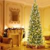 image9 FT PreLit Foldable Pencil Christmas Tree Flocked Hinged Artificial Xmas Tree w 1228 Branch Tips ampamp Warm LED Lights ampamp Sturdy Metal Stand Slim Decoration Tree Perfect for Home ampamp Party9ft