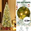 image9 FT PreLit Foldable Pencil Christmas Tree Flocked Hinged Artificial Xmas Tree w 1228 Branch Tips ampamp Warm LED Lights ampamp Sturdy Metal Stand Slim Decoration Tree Perfect for Home ampamp Party7ft 6in