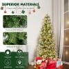 image9 FT PreLit Foldable Pencil Christmas Tree Flocked Hinged Artificial Xmas Tree w 1228 Branch Tips ampamp Warm LED Lights ampamp Sturdy Metal Stand Slim Decoration Tree Perfect for Home ampamp Party6ft