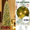 image9 FT PreLit Foldable Pencil Christmas Tree Flocked Hinged Artificial Xmas Tree w 1228 Branch Tips ampamp Warm LED Lights ampamp Sturdy Metal Stand Slim Decoration Tree Perfect for Home ampamp Party9ft