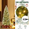 image9 FT PreLit Foldable Pencil Christmas Tree Flocked Hinged Artificial Xmas Tree w 1228 Branch Tips ampamp Warm LED Lights ampamp Sturdy Metal Stand Slim Decoration Tree Perfect for Home ampamp Party6ft