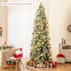 image9 FT PreLit Foldable Pencil Christmas Tree Flocked Hinged Artificial Xmas Tree w 1228 Branch Tips ampamp Warm LED Lights ampamp Sturdy Metal Stand Slim Decoration Tree Perfect for Home ampamp Party9ft