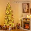 image9 FT PreLit Foldable Pencil Christmas Tree Flocked Hinged Artificial Xmas Tree w 1228 Branch Tips ampamp Warm LED Lights ampamp Sturdy Metal Stand Slim Decoration Tree Perfect for Home ampamp Party6ft