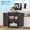 imageBathroom Storage Cabinet Wooden Floor Cabinet with 2 Doors and Adjustable Shelf Freestanding Cabinet for Living Room Bedroom Bathroom Entryway 235quot L x 14quot W x 345quot H BrownBrown