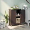 imageBathroom Storage Cabinet Wooden Floor Cabinet with 2 Doors and Adjustable Shelf Freestanding Cabinet for Living Room Bedroom Bathroom Entryway 235quot L x 14quot W x 345quot H BrownBrown