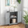 imageBathroom Storage Cabinet Wooden Floor Cabinet with 2 Doors and Adjustable Shelf Freestanding Cabinet for Living Room Bedroom Bathroom Entryway 235quot L x 14quot W x 345quot H BrownGrey