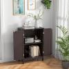 imageBathroom Storage Cabinet Wooden Floor Cabinet with 2 Doors and Adjustable Shelf Freestanding Cabinet for Living Room Bedroom Bathroom Entryway 235quot L x 14quot W x 345quot H BrownBrown