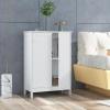 imageBathroom Storage Cabinet Wooden Floor Cabinet with 2 Doors and Adjustable Shelf Freestanding Cabinet for Living Room Bedroom Bathroom Entryway 235quot L x 14quot W x 345quot H BrownWhite