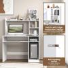 imageComputer Desk with Hutch Wood Home Office Desk wKeyboard Tray CPU Stand ampamp Power Outlet SpaceSaving Laptop PC Desk Modern Writing Desk with Bookshelf Bedroom Study Room WhiteWhite