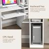 imageComputer Desk with Hutch Wood Home Office Desk wKeyboard Tray CPU Stand ampamp Power Outlet SpaceSaving Laptop PC Desk Modern Writing Desk with Bookshelf Bedroom Study Room WhiteWhite