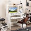 imageComputer Desk with Hutch Wood Home Office Desk wKeyboard Tray CPU Stand ampamp Power Outlet SpaceSaving Laptop PC Desk Modern Writing Desk with Bookshelf Bedroom Study Room WhiteWhite