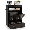 imageDog Feeding Station with Double Bowls Large Pull Out Dog Feeder ampamp Food Storage BrownBrown