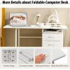 imageFolding Computer Desk with 6 Wheels 415quot Modern Steel Collapsible Home Office Desk with 3 Storage Drawers Portable Writing Laptop Desk for Bedroom Study Small Space Home Office White