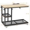 imageGRAFFY C Shaped End Table  Height Adjustable Couch Sofa Table with Tiltable Tabletop Lockable Wheels and Storage Shelves Mobile Side Table for Living Room Bedroom NaturalNatural
