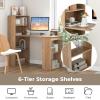 imageGRAFFY Computer Desk with 6 Storage Shelves  48quot Reversible Writing Desk Workstation with Bookshelf and CPU Stand Modern Compact Office Desk for Bedroom Study Home Office BlackNatural