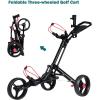 imageGRAFFY Golf Push Cart 3 Wheels Folding Golf Trolley with with Foot Brake Umbrella ampamp Tee Holder Lightweight Pushcart with Adjustable Handle Aluminum Collapsible Golf Pull Cart