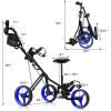 imageGRAFFY Golf Push Cart with Seat 3 Wheel Golf Pull Cart with HeightAdjustable Handle Lightweight Folding Golf Trolley with Scoreboard Bag Foot Brake Cup ampamp Umbrella HolderNavy