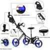 imageGRAFFY Golf Push Cart with Seat 3 Wheel Golf Pull Cart with HeightAdjustable Handle Lightweight Folding Golf Trolley with Scoreboard Bag Foot Brake Cup ampamp Umbrella HolderNavy
