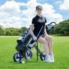 imageGRAFFY Golf Push Cart with Seat 3 Wheel Golf Pull Cart with HeightAdjustable Handle Lightweight Folding Golf Trolley with Scoreboard Bag Foot Brake Cup ampamp Umbrella HolderNavy