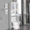imageGRAFFY Over The Toilet Storage Cabinet Bathroom Space Saver Stands with Adjustable Shelf Open Storage Shelf ampamp Double Doors Freestanding Toilet Organizer Wooden Above Toilet Rack White WhiteWhite