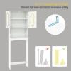 imageGRAFFY Over The Toilet Storage Cabinet Bathroom Space Saver Stands with Adjustable Shelf Open Storage Shelf ampamp Double Doors Freestanding Toilet Organizer Wooden Above Toilet Rack White WhiteWhite