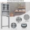 imageGRAFFY Over The Toilet Storage Cabinet Bathroom Space Saver Stands with Adjustable Shelf Open Storage Shelf ampamp Double Doors Freestanding Toilet Organizer Wooden Above Toilet Rack White WhiteGrey