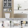 imageGRAFFY Over The Toilet Storage Cabinet Bathroom Space Saver Stands with Adjustable Shelf Open Storage Shelf ampamp Double Doors Freestanding Toilet Organizer Wooden Above Toilet Rack White WhiteGrey