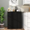 imageGRAFFY Wood Floor Storage Cabinet  Freestanding Sideboard Cabinet with 2 Doors and 3Tier Shelves Modern Storage Organizer for Living Room Kitchen Bathroom Hallway Dining Room Entryway BlackBlack