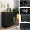 imageGRAFFY Wood Floor Storage Cabinet  Freestanding Sideboard Cabinet with 2 Doors and 3Tier Shelves Modern Storage Organizer for Living Room Kitchen Bathroom Hallway Dining Room Entryway BlackBlack