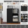 imageGRAFFY Wood Floor Storage Cabinet  Freestanding Sideboard Cabinet with 2 Doors and 3Tier Shelves Modern Storage Organizer for Living Room Kitchen Bathroom Hallway Dining Room Entryway BlackBlack