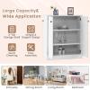 imageGRAFFY Wood Floor Storage Cabinet  Freestanding Sideboard Cabinet with 2 Doors and 3Tier Shelves Modern Storage Organizer for Living Room Kitchen Bathroom Hallway Dining Room Entryway White