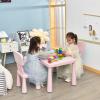 imageKids Table and Chairs2 Chairs Included 3 Piece Lightweight Plastic Children Activity Table for Preschool Kindergarten Playroom Easy Clean Toddler Furniture Set for Ages 17 PinkPink