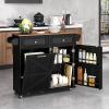 imageKitchen Island with Storage 42D Mobile Breakfast Bar Table wDrop Leaf TowelSpice Rack 2 Drawers ampamp Storage Cabinet Large Rolling Kitchen Cart with Trash Can Cabinet White ampamp NaturalBlack  Natural