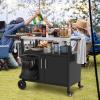 imageOutdoor Grill Cart Table wStainless Steel Top 220 LBS Kitchen Island Table wStorage Foldable Side Table Movable Pizza Oven Stand on Wheels BBQ Table for Outside Grill 50quot x 20quot Black