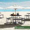 imageSquare Picnic Table for 8 Person Outside Table Bench Set w 4 Builtin Benches Umbrella Hole HDPE Top ampamp Metal Frame 2000LBS Capacity Outdoor Picnic Table for Garden Porch Patio BlackBlack