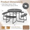 imageSquare Picnic Table for 8 Person Outside Table Bench Set w 4 Builtin Benches Umbrella Hole HDPE Top ampamp Metal Frame 2000LBS Capacity Outdoor Picnic Table for Garden Porch Patio BlackBlack