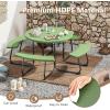 imageSquare Picnic Table for 8 Person Outside Table Bench Set w 4 Builtin Benches Umbrella Hole HDPE Top ampamp Metal Frame 2000LBS Capacity Outdoor Picnic Table for Garden Porch Patio BlackGreen