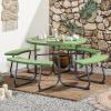 imageSquare Picnic Table for 8 Person Outside Table Bench Set w 4 Builtin Benches Umbrella Hole HDPE Top ampamp Metal Frame 2000LBS Capacity Outdoor Picnic Table for Garden Porch Patio BlackGreen