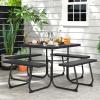 imageSquare Picnic Table for 8 Person Outside Table Bench Set w 4 Builtin Benches Umbrella Hole HDPE Top ampamp Metal Frame 2000LBS Capacity Outdoor Picnic Table for Garden Porch Patio BlackBlack