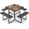 imageSquare Picnic Table for 8 Person Outside Table Bench Set w 4 Builtin Benches Umbrella Hole HDPE Top ampamp Metal Frame 2000LBS Capacity Outdoor Picnic Table for Garden Porch Patio BlackBlack