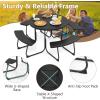 imageSquare Picnic Table for 8 Person Outside Table Bench Set w 4 Builtin Benches Umbrella Hole HDPE Top ampamp Metal Frame 2000LBS Capacity Outdoor Picnic Table for Garden Porch Patio BlackBlack