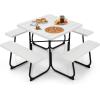 imageSquare Picnic Table for 8 Person Outside Table Bench Set w 4 Builtin Benches Umbrella Hole HDPE Top ampamp Metal Frame 2000LBS Capacity Outdoor Picnic Table for Garden Porch Patio BlackWhite