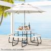 imageSquare Picnic Table for 8 Person Outside Table Bench Set w 4 Builtin Benches Umbrella Hole HDPE Top ampamp Metal Frame 2000LBS Capacity Outdoor Picnic Table for Garden Porch Patio BlackWhite