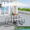 imageSquare Picnic Table for 8 Person Outside Table Bench Set w 4 Builtin Benches Umbrella Hole HDPE Top ampamp Metal Frame 2000LBS Capacity Outdoor Picnic Table for Garden Porch Patio BlackGrey