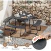 imageSquare Picnic Table for 8 Person Outside Table Bench Set w 4 Builtin Benches Umbrella Hole HDPE Top ampamp Metal Frame 2000LBS Capacity Outdoor Picnic Table for Garden Porch Patio BlackBlack
